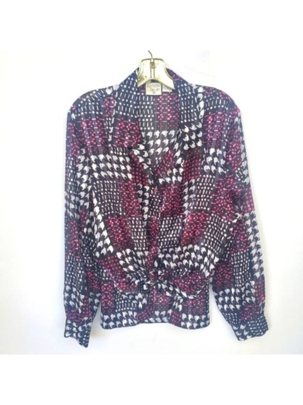 Vintage Semi Sheer Satin Blouse 18W Houndstooth EUC! - Picture 8 of 11